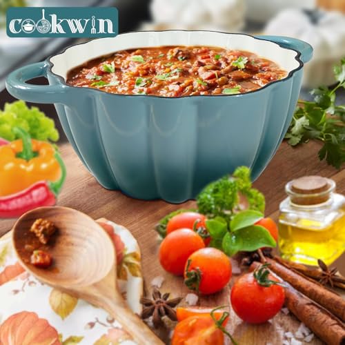 Pumpkin Enameled Cast Iron Dutch Oven with Lid (Cyan / 4.5QT)