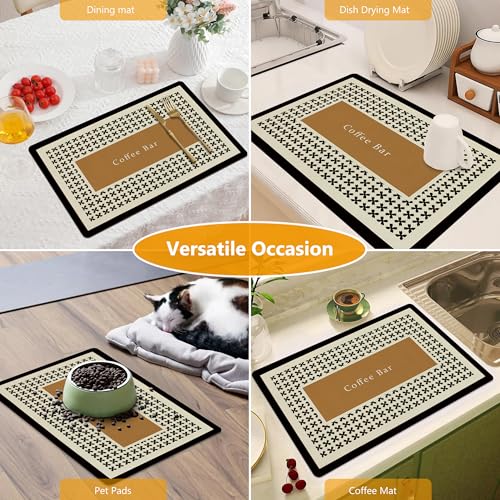 Coffee Mat Dish Drying Mat Hide Stain High Absorbent Bar Mat for Countertops Easy Clean (Beige / 19" x 12")
