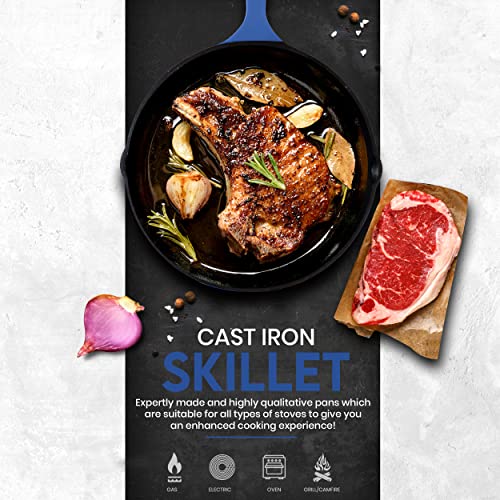 Cast Iron Skillet Set 3 Piece 6 8 10 Inch PFAS (Blue)