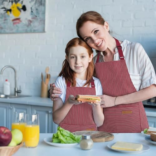 4 Pack Parent and Child Aprons Set (Red+black)
