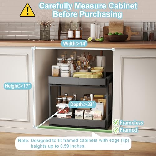 2 Tier Expandable Pull Out Cabinet Organizer (21" Deep / Black)