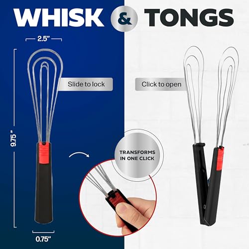 Flat Whisk and Tongs for Cooking (Black)