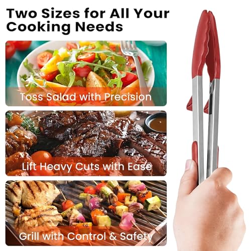 Kitchen Cooking Tongs Set (Red)