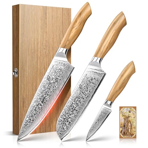3 Piece Japanese Damascus Steel Knife Set