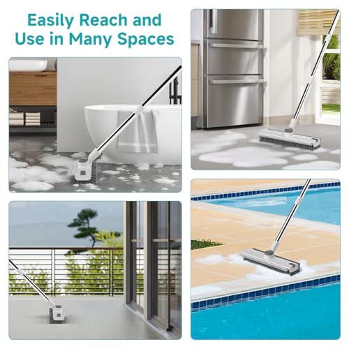 Floor Scrub Brush with Long Handle Length Adjustable (White)