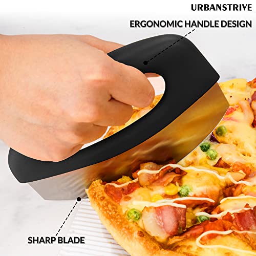 Heavy Duty Stainless Steel Pizza Cutter with Cover (Black)