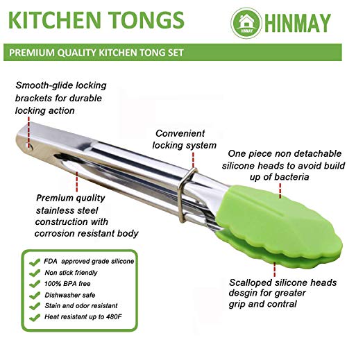 7" Mini Tongs with Silicone Tips (7-inch / Green)