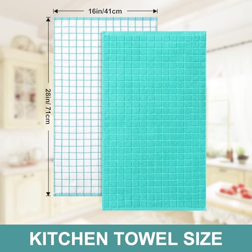 Large Premium Cotton Kitchen Towels 16"x 28" (Aqua / 16" X 28" - 4 Pack)