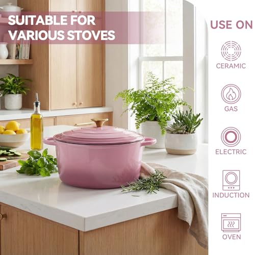 6 Quart Enameled Dutch Oven Pot with Lid (6 QT / Rose)