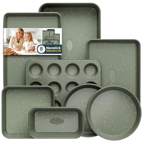 8 Piece Nonstick Bakeware Set (Green / 8PCS)