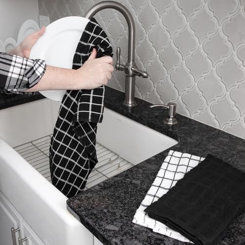 Premium 100% Cotton Terry Check Kitchen Dish Towels (Black / 3-Pack - Kitchen Towel)