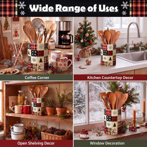 Christmas Red Patchwork Ceramic Utensil Holder (Patchwork Christmas)