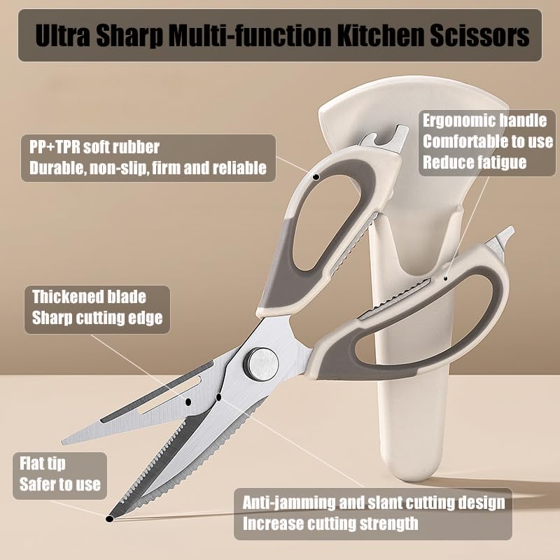 2 Pcs Heavy Duty Kitchen Shears with Magnetic Holder (Green and Blue)