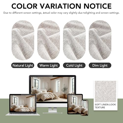 100% Blackout Linen Curtains for Bedroom Living Room 96 Inch Long (Flaxen/100% Blackout / 52"W x 96"L (Pack of 2))