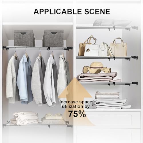 Expandable Closet Tension Shelf Rod Tension Shelves for Closet (19.68 - 31.49 inches / Black)