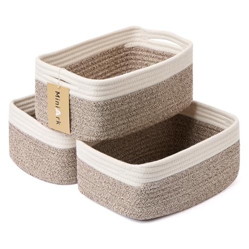 Small Storage Baskets for Organizing (3pcs-L13xW8.5xH5.1" / Off White/Brown)