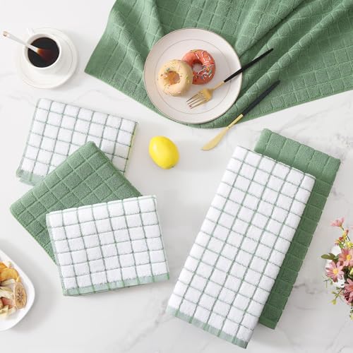 Large Premium Cotton Kitchen Towels 16"x 28" (Grass Green / 16" X 28" - 8 Pack)