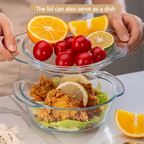 Small 1 qt Glass Casserole Dish with Lid and Handles (1 QT (1L))