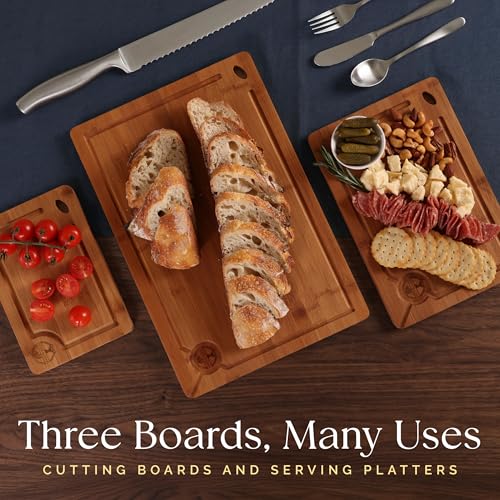 Pre-Oiled, Non Toxic 3-Piece Carbonized Bamboo Cutting Board Set (Large-3SET)