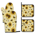 Sunflower Bee Oven Mitts and Pot Holders Set (Sunflower Bee Daisy)