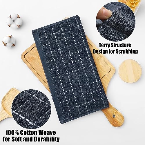 100% Cotton Terry Kitchen Dish Cloths (Dark Grey / 12 X 12 - 8 Pack)