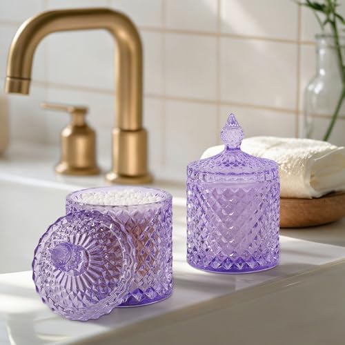2 Pack Qtip Holder Apothecary Jars with Lid (10 oz (2 pack) / Purple)