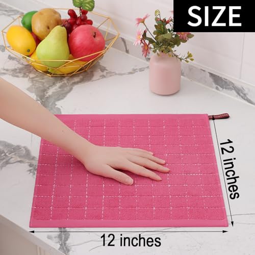 100% Cotton Terry Kitchen Towels (Rose Red / 12 X 12 - 12 Pack)