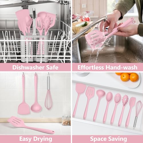 Silicone Cooking Utensils Set (Pink)