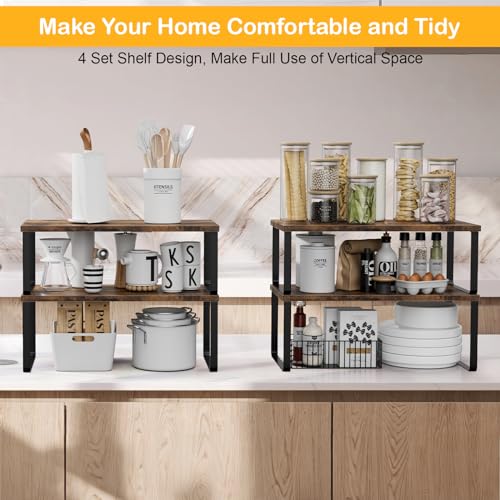 Cabinet Shelf Organizers (4pcs 7.8" D x 15.7" W x 5.31" H / Black and Brown)