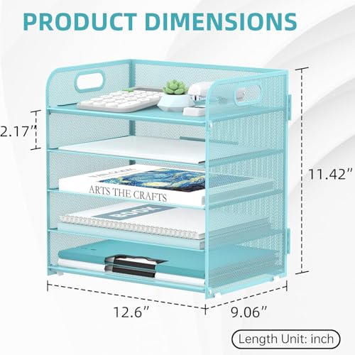 5 Trays Paper Organizer Letter Tray with Handle (Blue)