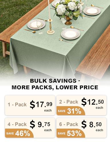 Faux Linen Sage Green Table Cloths for 4 Ft Rectangle Tables (Sage Green / 84" x 60"-6 Pack)
