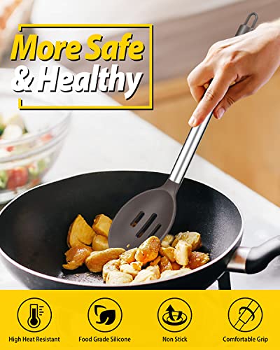 Silicone Cooking Spoons for Nonstick Cookware (Chocolate)