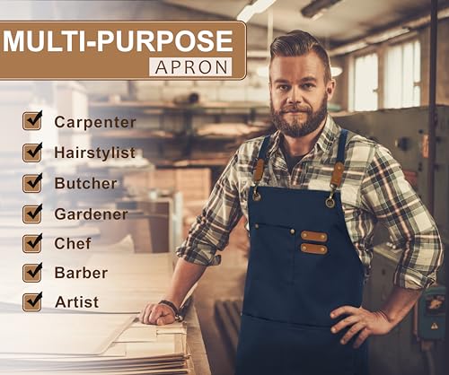 Work Aprons for Men (Blue - 3 Pockets - Pack of 1 / Water Repellent Apron)
