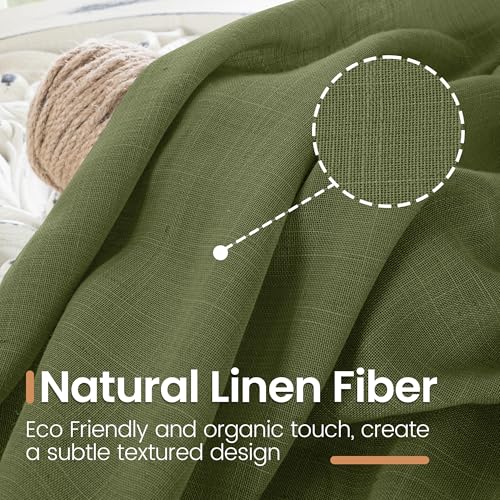 Olive Green Linen Curtains 63 Inches Long for Living Room (Olive Green / 52"W x 63"L (Pack of 2))