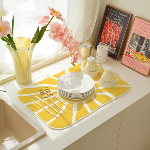 Summer Dish Drying Mat 18 x 24 inch (24" x 24" / Yellow Sunshine)