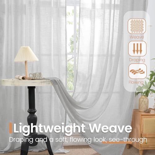 Light Grey Short Linen Curtains 36 Inch Length for Window (Light Grey / 30"W x 36"L (Pack of 2))