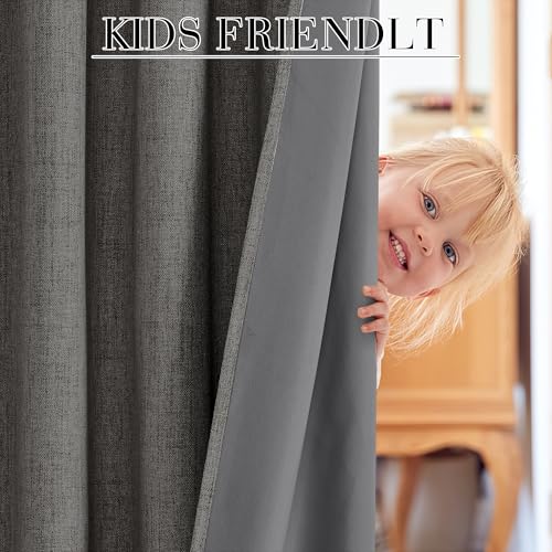 Grey Linen 100% Blackout Curtains 120 Inch Long for Living Room (Grey / 52"W x 120"L (Pack of 2))
