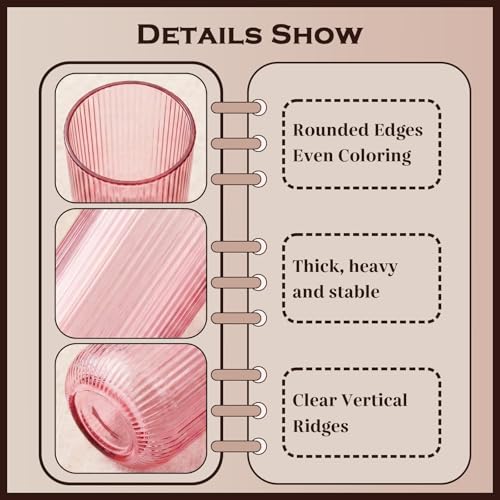 Pink Ribbed Highball Glasses Set of 6 (6pcs-Pink-13.2oz)
