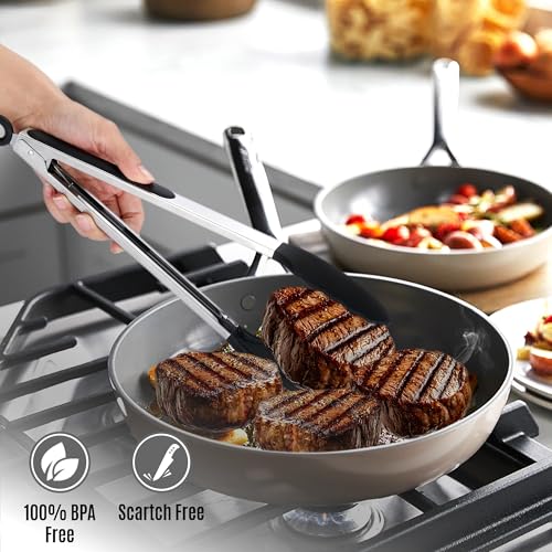 Kitchen Tongs Set (Pack of 2 Black (9" & 12"))