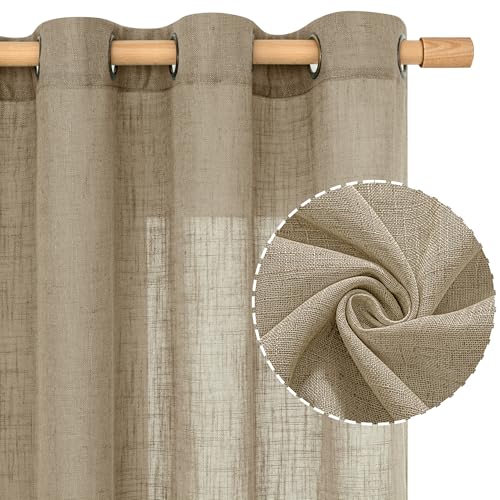Taupe Short Linen Curtains for Small Windows 40 Inch Length (34"W x 40"L (Pack of 2) / Taupe)