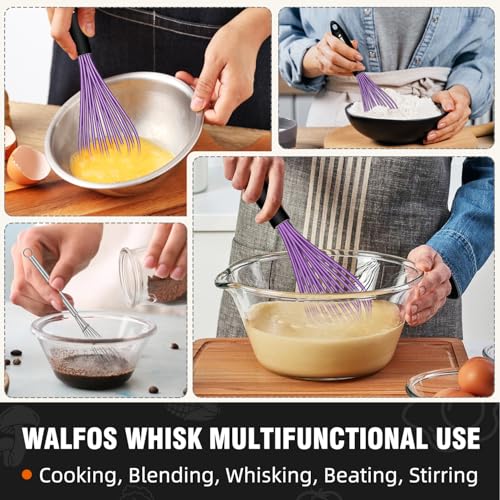 Whisk Silicone Whisks Set of 5 (5pcs Purple + Stainless Steel;7+9+11in & 5+7in)