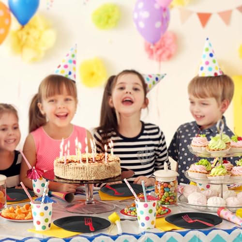 50 Pcs Black Paper Plates 7 Inch Black Dessert Plates Disposable Dinner Plates for Baby Shower Bridal Shower Birthday Party Supplies Disposable Paper Plates (black dinner plates / 50 Pcs)