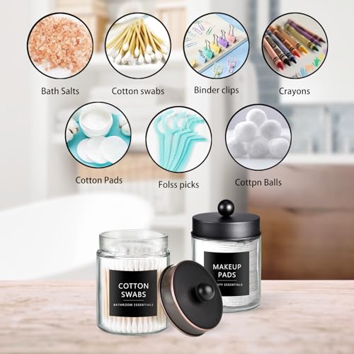2 Pack Glass Qtip Holder with ORB & Black Stainless Steel Lids (2 pack / Black&Bronze)