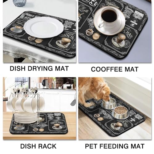 Coffee Bar Mat Accessories for Countertop Super Absorbent Anti (Coffee-4-1 / 24" x 18")
