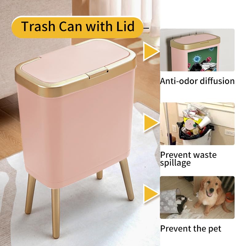 Bathroom Trash Can with Lid (Pink)