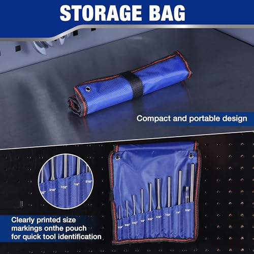 9 Piece Roll Pin Punch Set with Tweezers