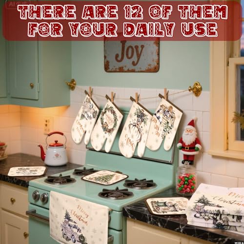 12 Pcs Christmas Kitchen Accessories Set Vintage Style (Wood Color)