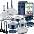 Professional 20 Pc Pots and Pans Set Non Stick in Navy Blue (Navy)