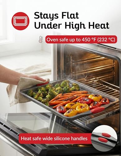 Premium Nonstick Baking Sheet Pans (Red & Grey)
