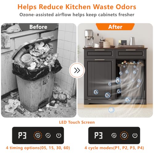 Double 10 Gallon Tilt Out Trash Can Cabinet with Deodorizing Function and Power Outlet (Black / 13.11"D x 40.16"W x 35.2"H(Double))
